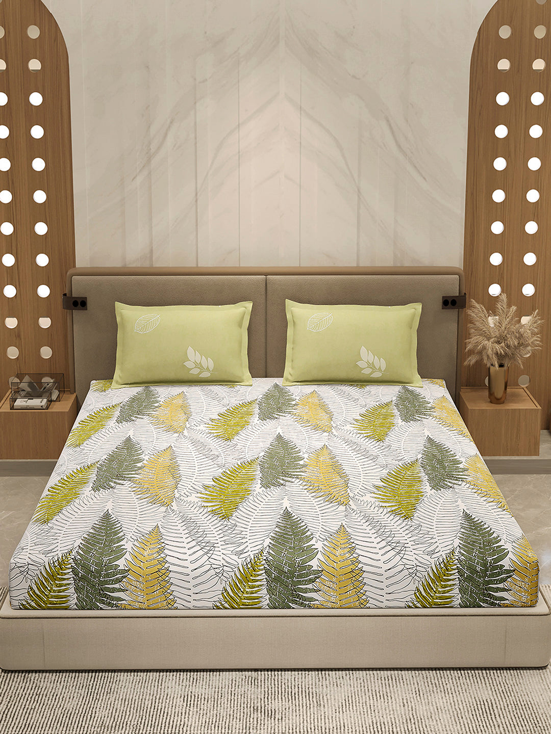 110 GSM Polyester Double Bed 1 Bedsheet with 2 Pillow Cover (Aromatica)