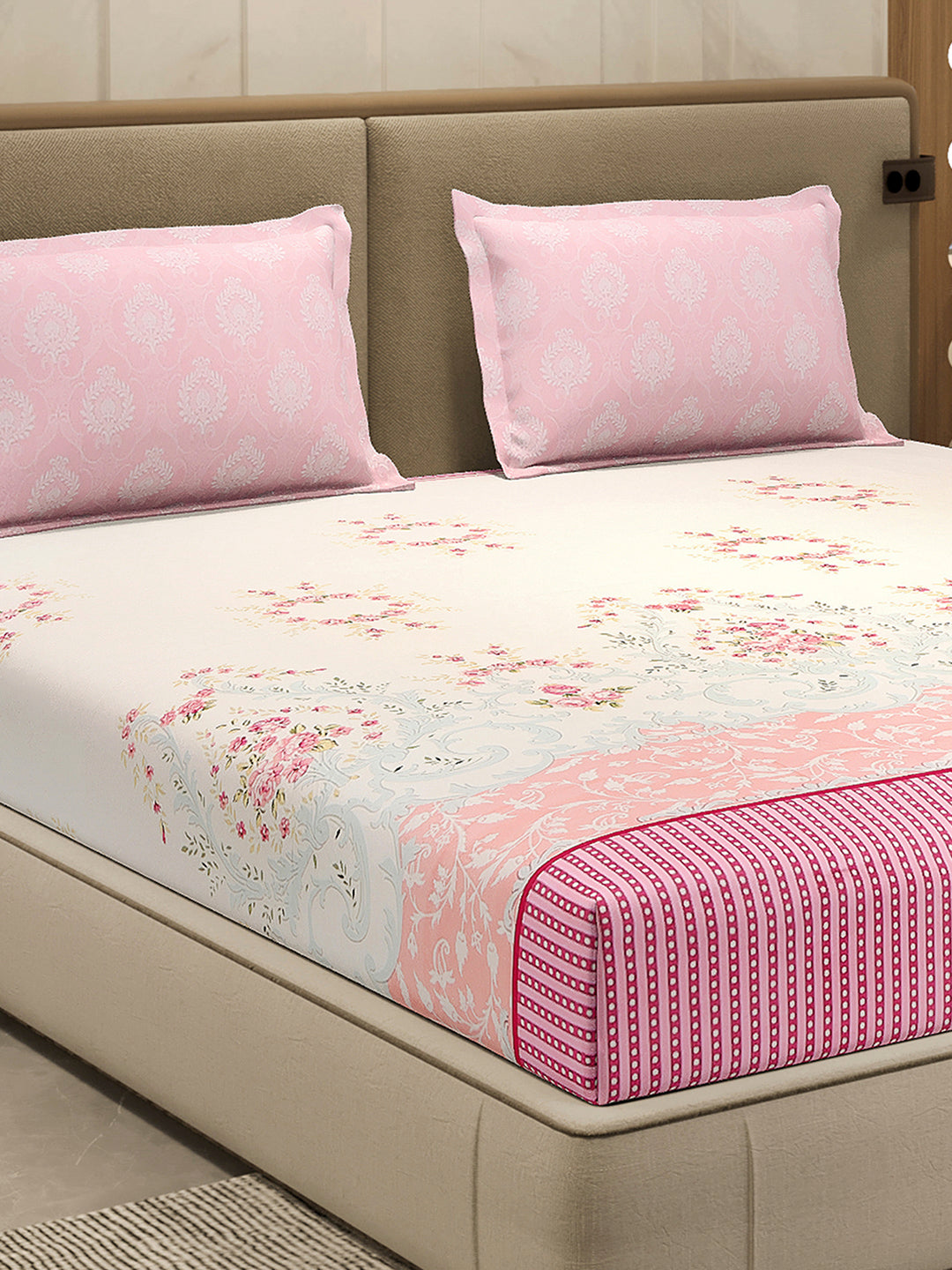 110 GSM Polyester Double Bed 1 Bedsheet with 2 Pillow Cover (Aromatica)