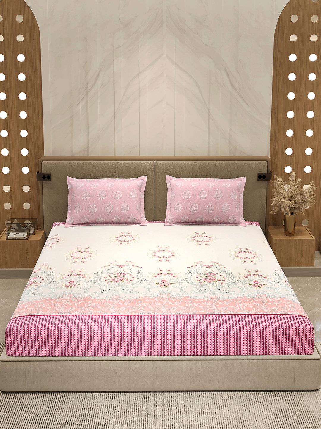 110 GSM Polyester Double Bed 1 Bedsheet with 2 Pillow Cover (Aromatica)