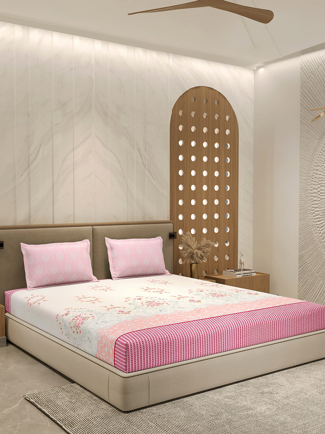 110 GSM Polyester Double Bed 1 Bedsheet with 2 Pillow Cover (Aromatica)