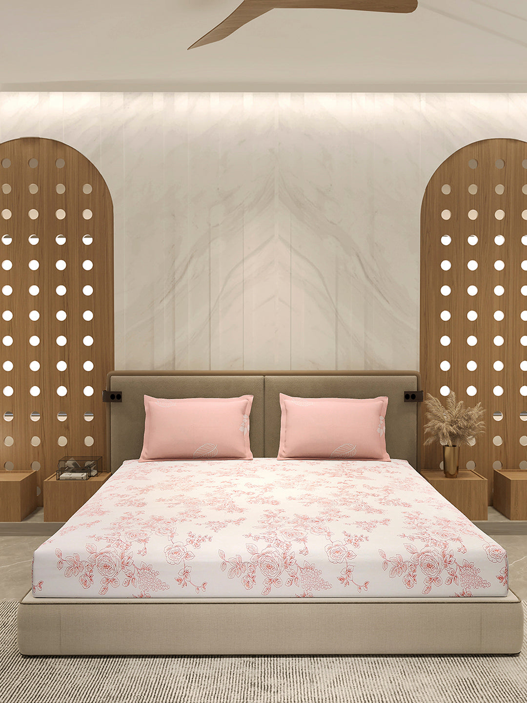 110 GSM Polyester Double Bed 1 Bedsheet with 2 Pillow Cover (Aromatica)