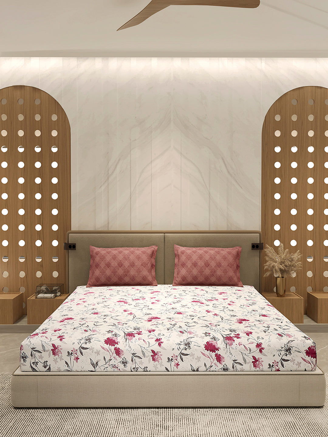 110 GSM Polyester Double Bed 1 Bedsheet with 2 Pillow Cover (Aromatica)
