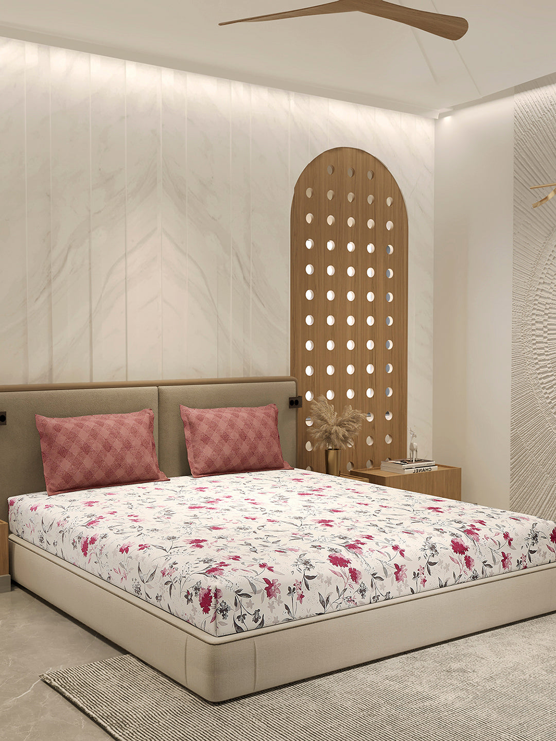110 GSM Polyester Double Bed 1 Bedsheet with 2 Pillow Cover (Aromatica)