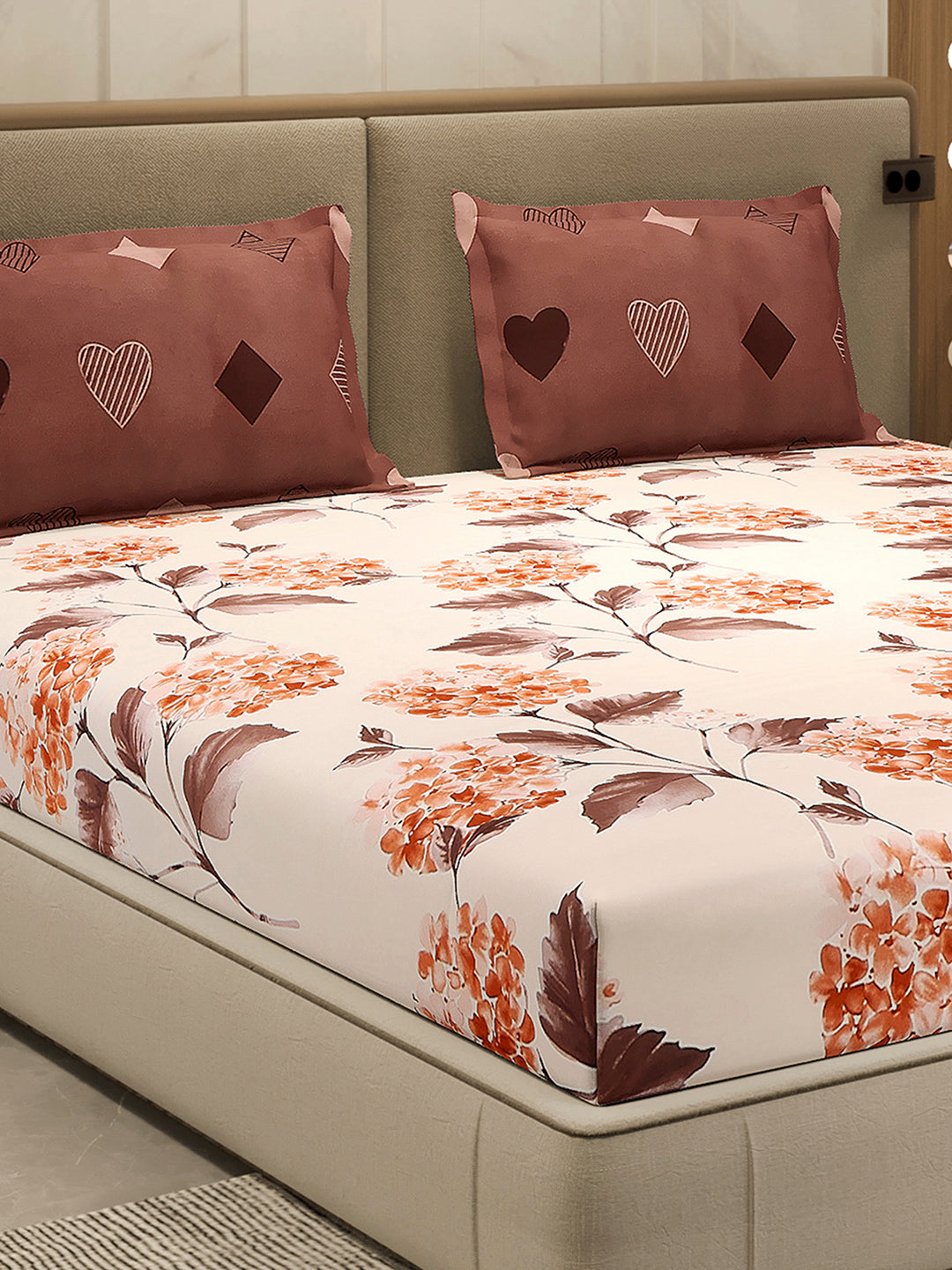110 GSM Polyester Double Bed 1 Bedsheet with 2 Pillow Cover (Aromatica)