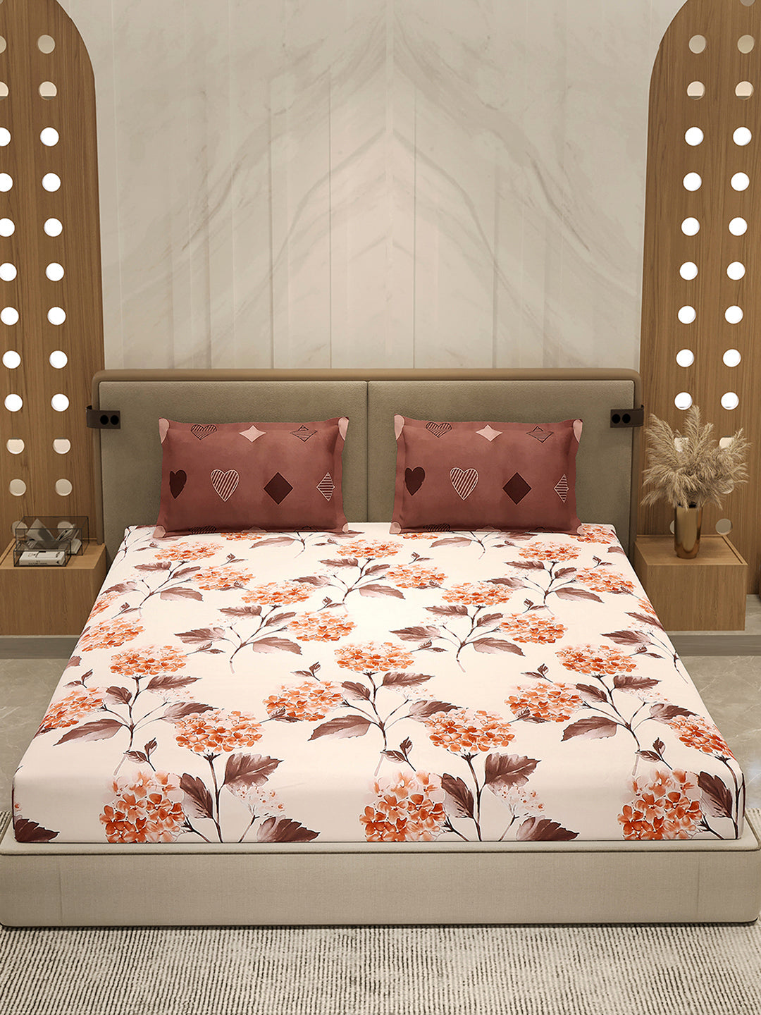 110 GSM Polyester Double Bed 1 Bedsheet with 2 Pillow Cover (Aromatica)