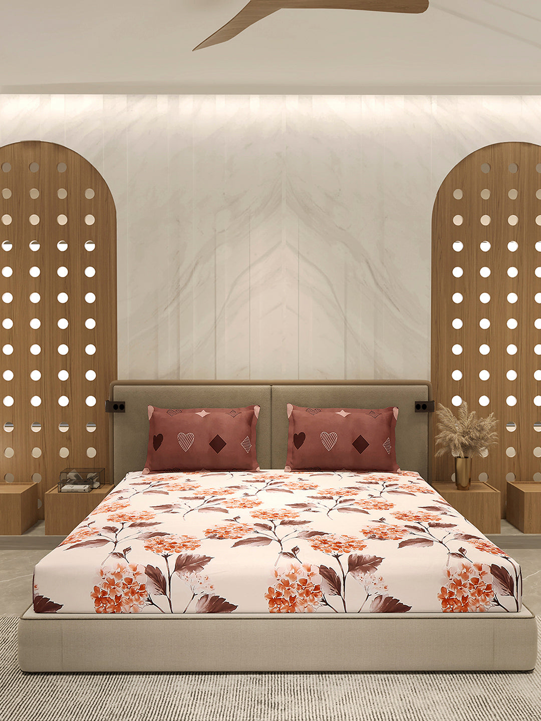 110 GSM Polyester Double Bed 1 Bedsheet with 2 Pillow Cover (Aromatica)