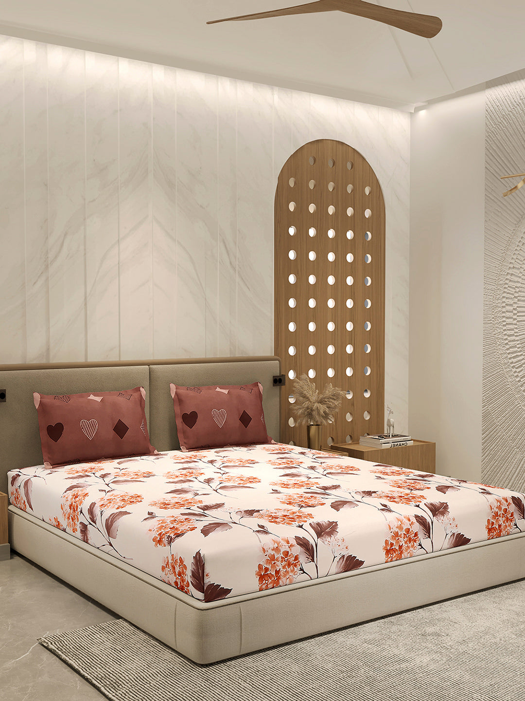 110 GSM Polyester Double Bed 1 Bedsheet with 2 Pillow Cover (Aromatica)