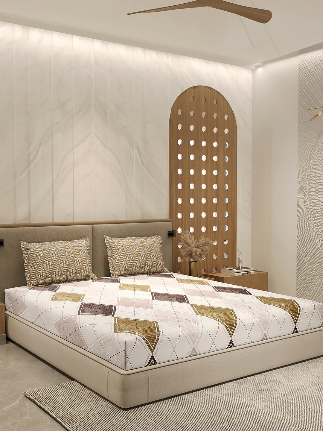110 GSM Polyester Double Bed 1 Bedsheet with 2 Pillow Cover (Aromatica)