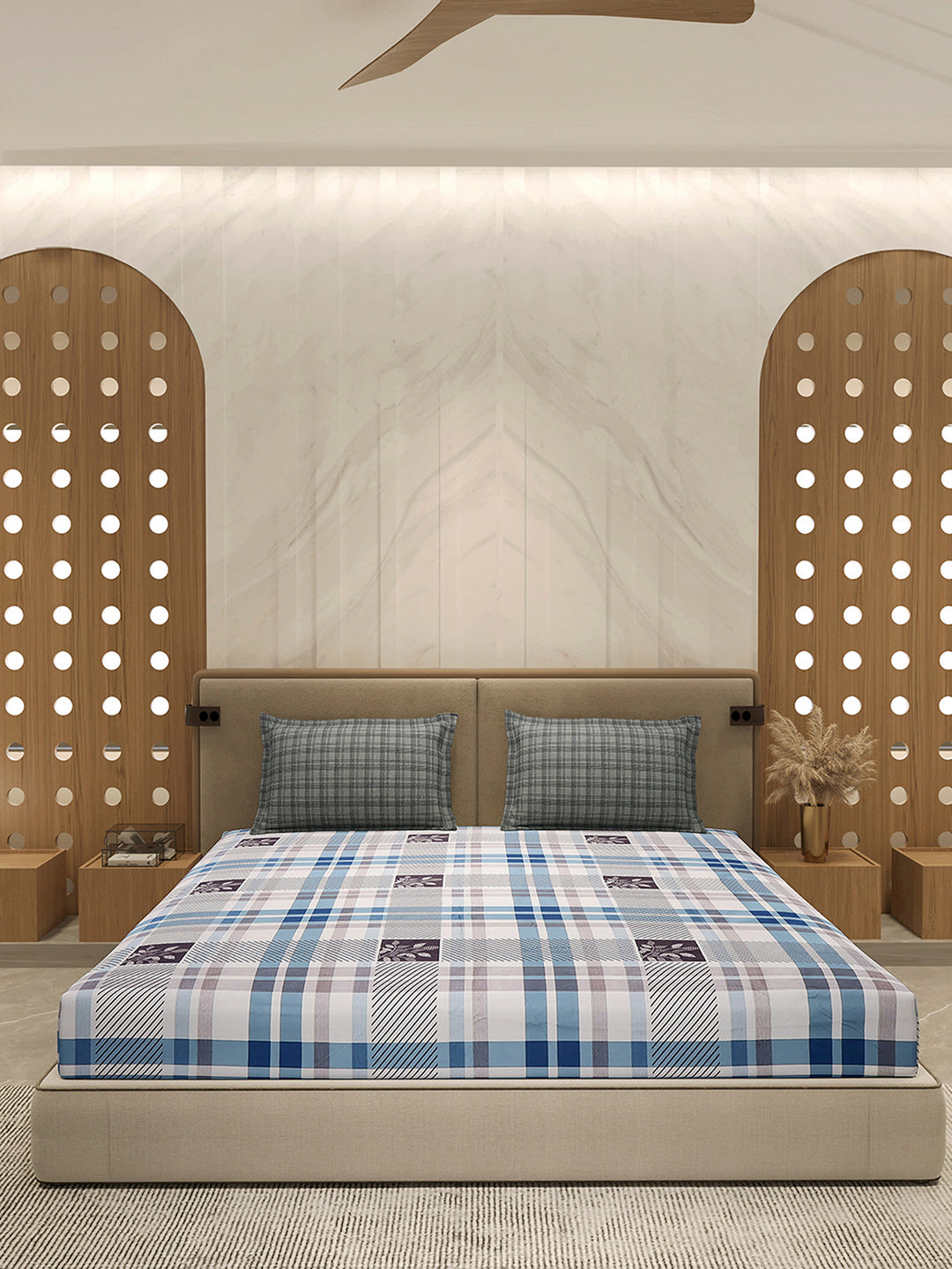 110 GSM Polyester Double Bed 1 Bedsheet with 2 Pillow Cover (Aromatica)