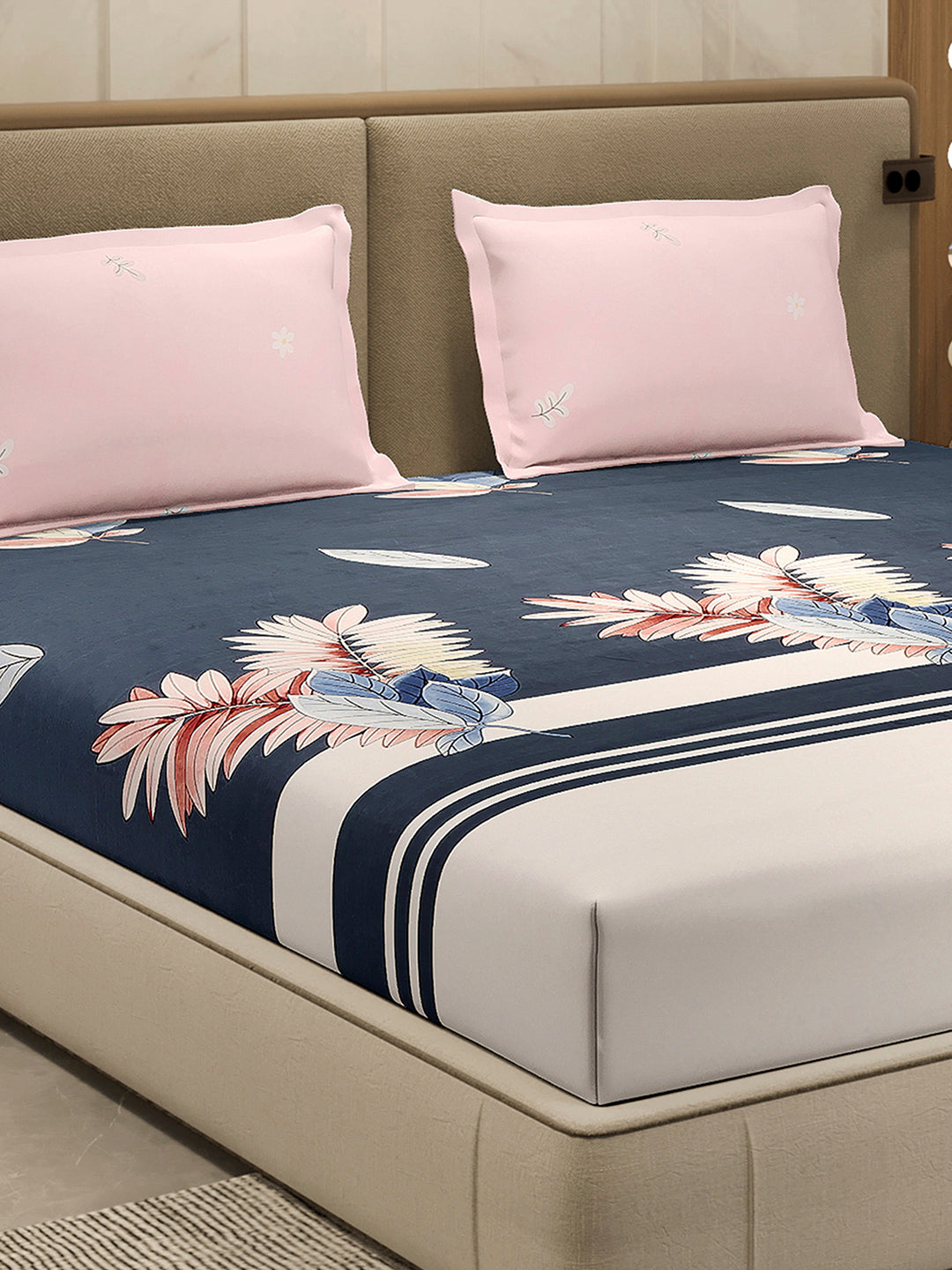 110 GSM Polyester Double Bed 1 Bedsheet with 2 Pillow Cover (Aromatica)