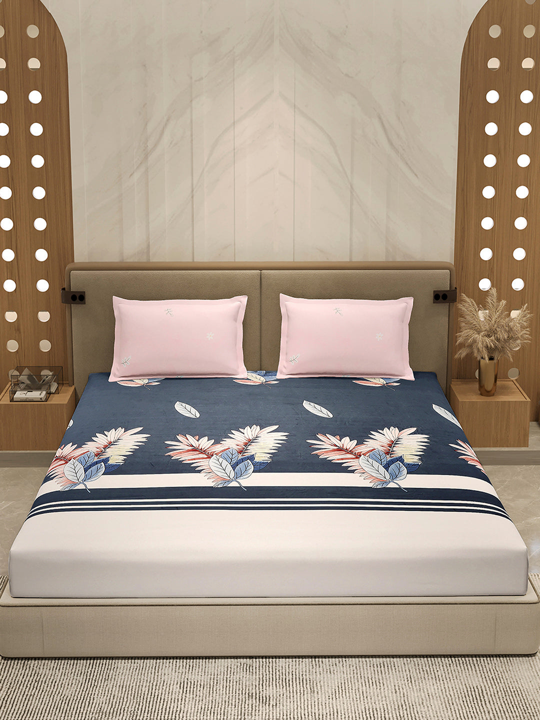 110 GSM Polyester Double Bed 1 Bedsheet with 2 Pillow Cover (Aromatica)