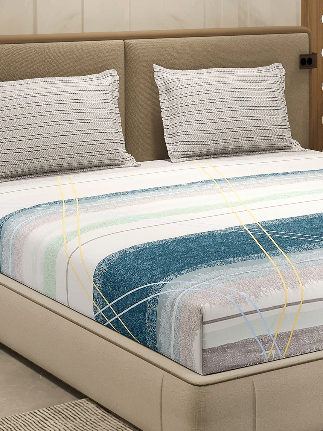 110 GSM Polyester Double Bed 1 Bedsheet with 2 Pillow Cover (Aromatica)