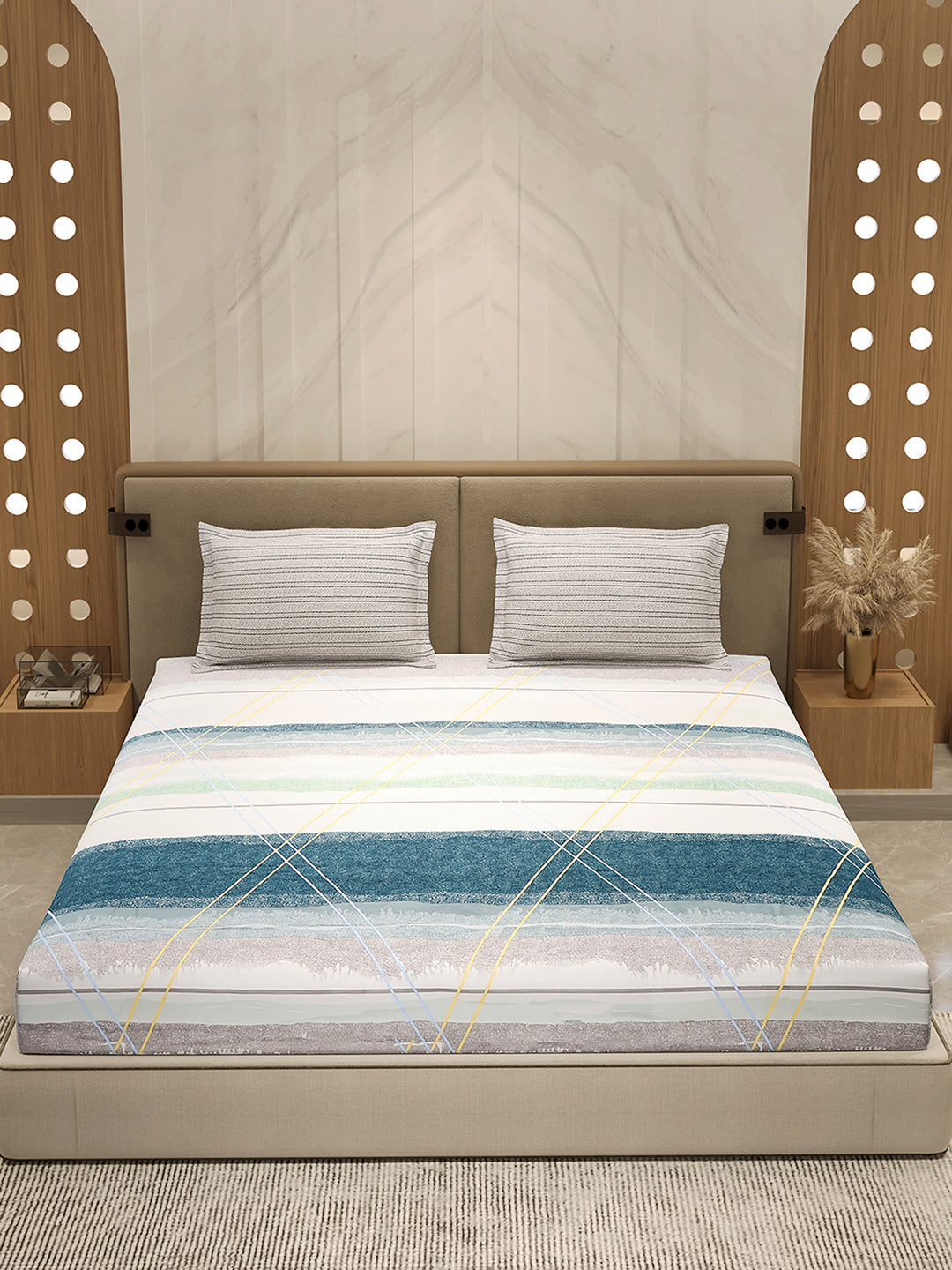 110 GSM Polyester Double Bed 1 Bedsheet with 2 Pillow Cover (Aromatica)