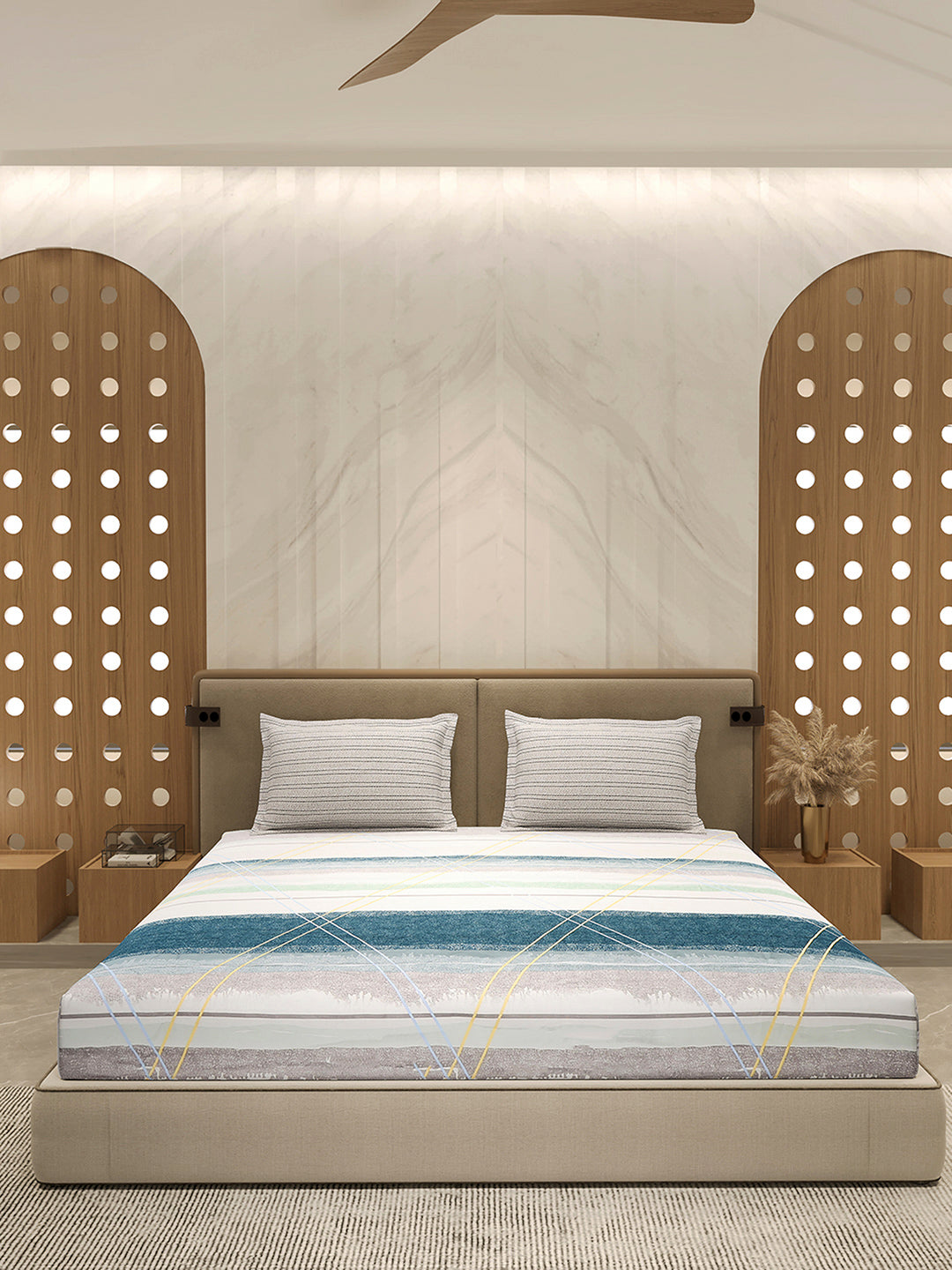 110 GSM Polyester Double Bed 1 Bedsheet with 2 Pillow Cover (Aromatica)