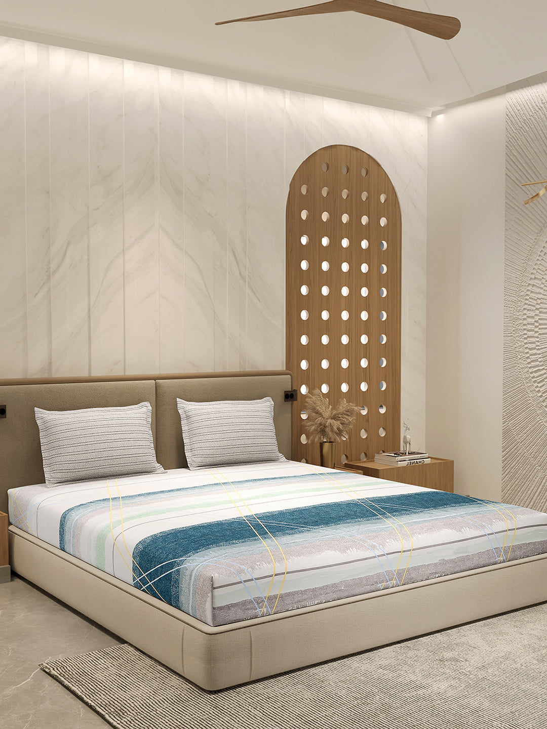 110 GSM Polyester Double Bed 1 Bedsheet with 2 Pillow Cover (Aromatica)