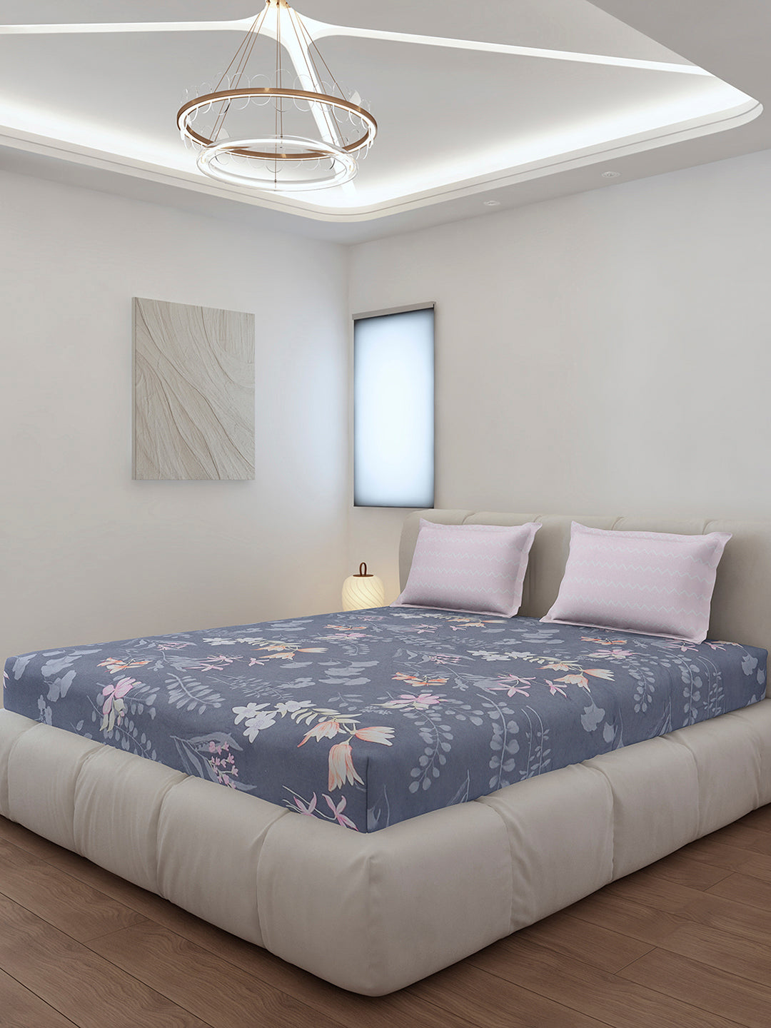 130 GSM Polyester King Size 1 Bedsheet with 2 Pillow Covers (Edmond)
