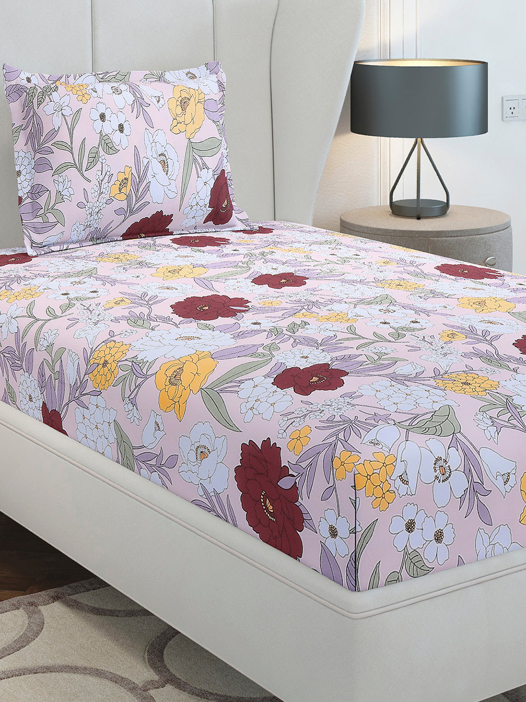 104 TC Cotton Single Bedsheet with 1 Pillow Cover (Elegance)