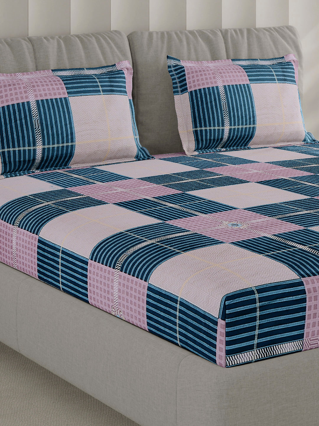 130 GSM Polyester Double Bed 1 Bedsheet with 2 Pillow Covers (Fashnik)