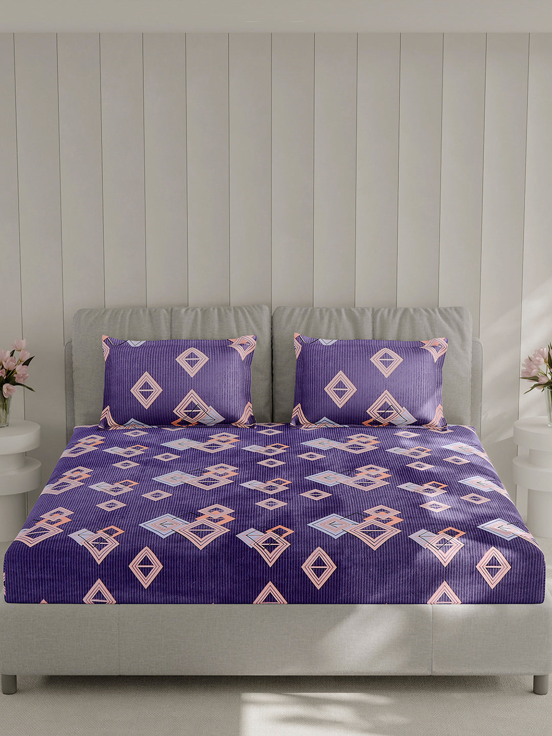 130 GSM Polyester Double Bed 1 Bedsheet with 2 Pillow Covers (Fashnik)