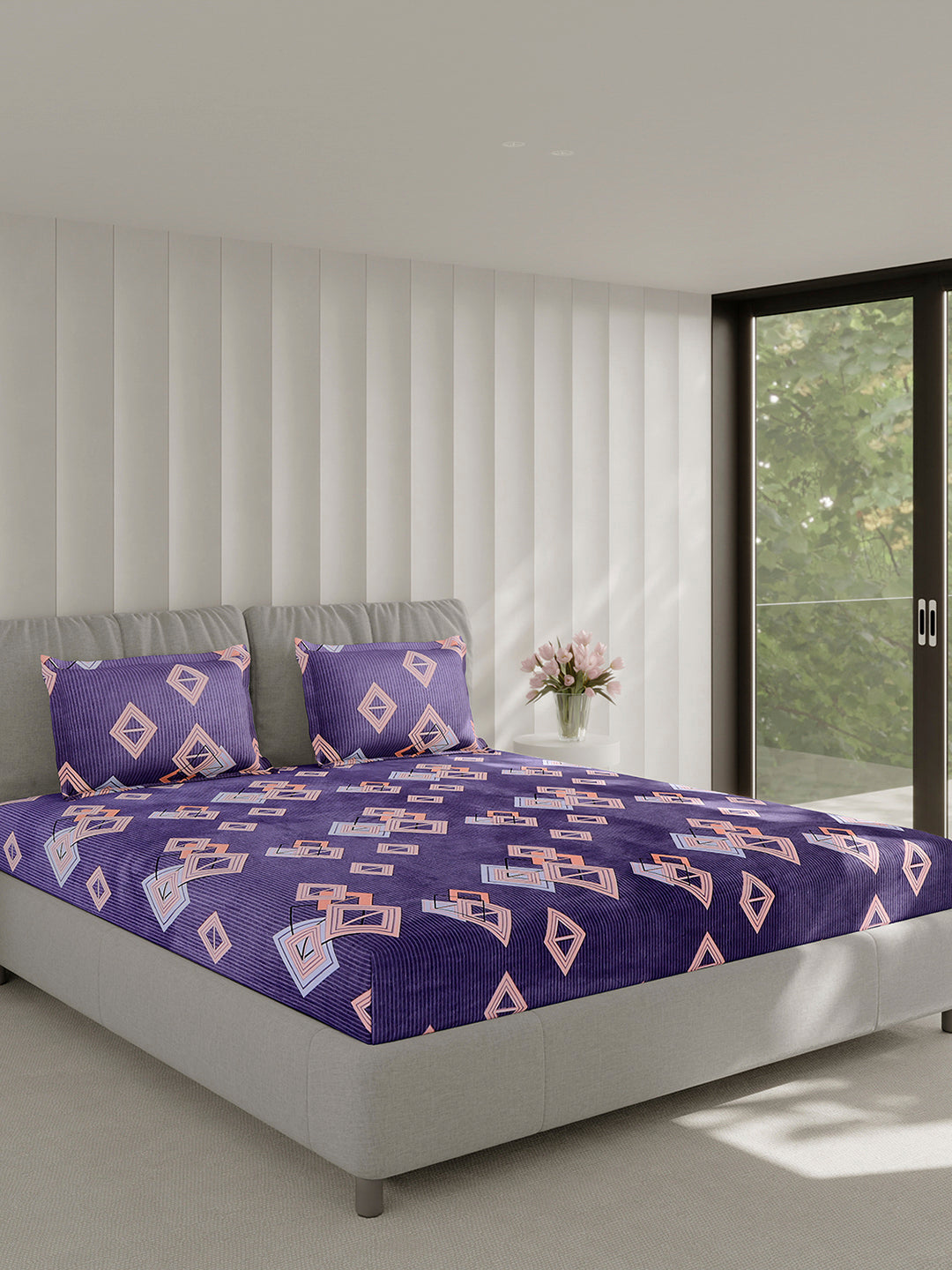 130 GSM Polyester Double Bed 1 Bedsheet with 2 Pillow Covers (Fashnik)