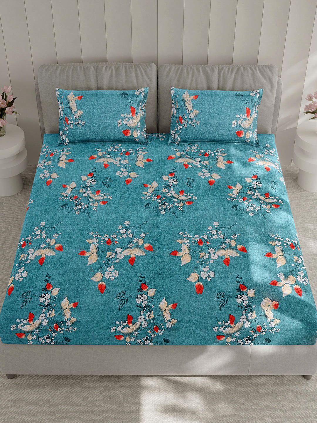130 GSM Polyester Double Bed 1 Bedsheet with 2 Pillow Covers (Fashnik)