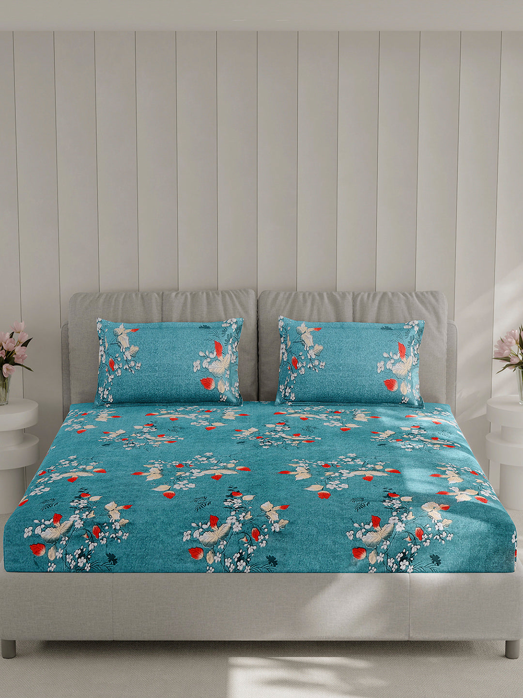 130 GSM Polyester Double Bed 1 Bedsheet with 2 Pillow Covers (Fashnik)