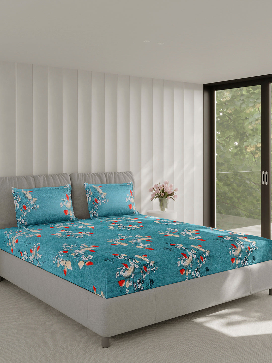 130 GSM Polyester Double Bed 1 Bedsheet with 2 Pillow Covers (Fashnik)