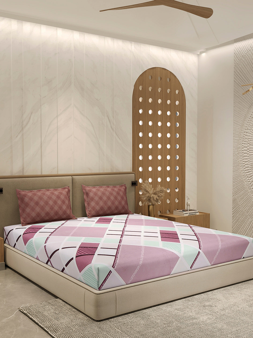 130 GSM Polyester Double Bed 1 Bedsheet with 2 Pillow Cover (Immortal)
