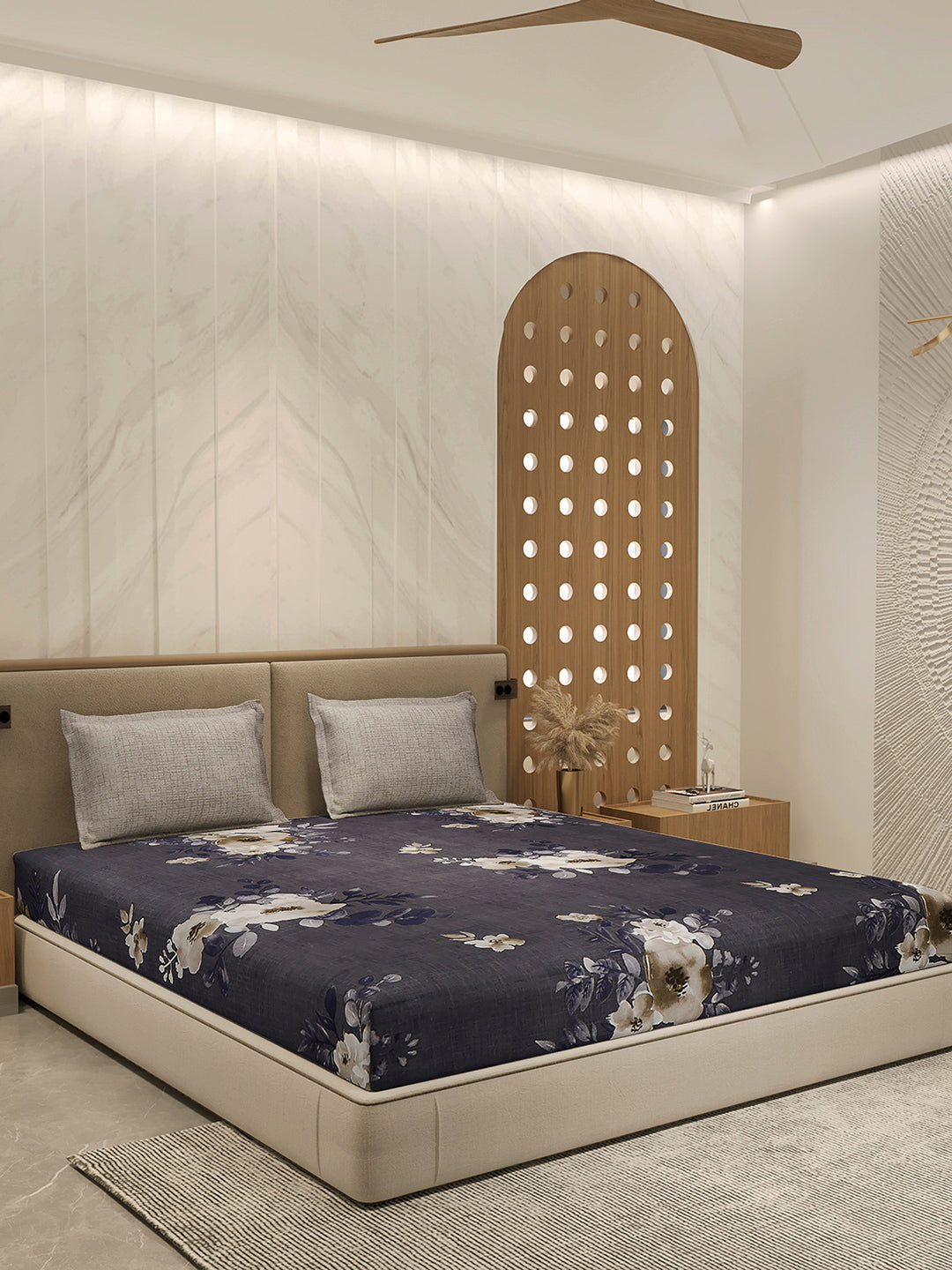 130 GSM Polyester Double Bed 1 Bedsheet with 2 Pillow Cover (Immortal)