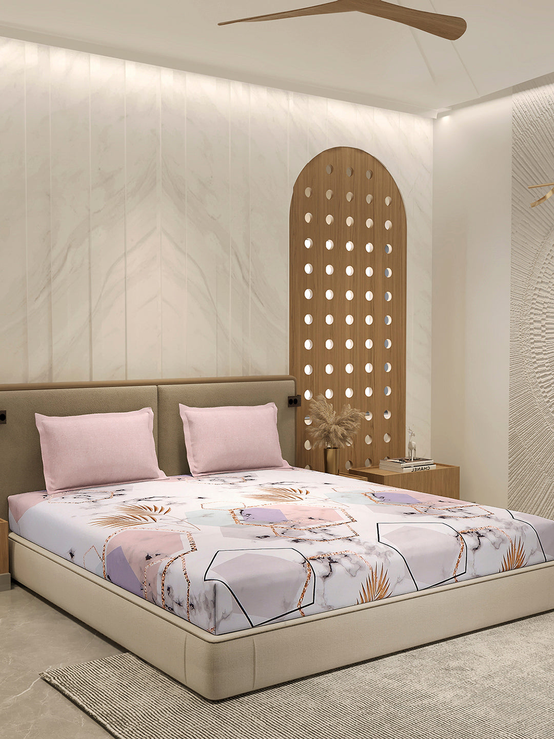 130 GSM Polyester Double Bed 1 Bedsheet with 2 Pillow Cover (Immortal)