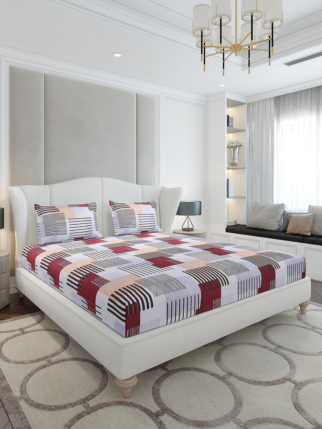 120 GSM Polyester Queen Size 1 Bedsheet with 2 Pillow Covers (Occasion)