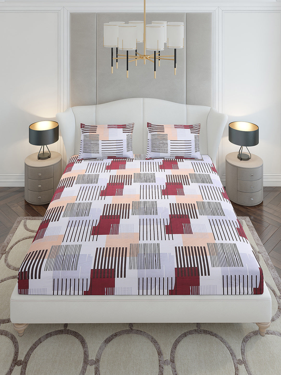 120 GSM Polyester Queen Size 1 Bedsheet with 2 Pillow Covers (Occasion)