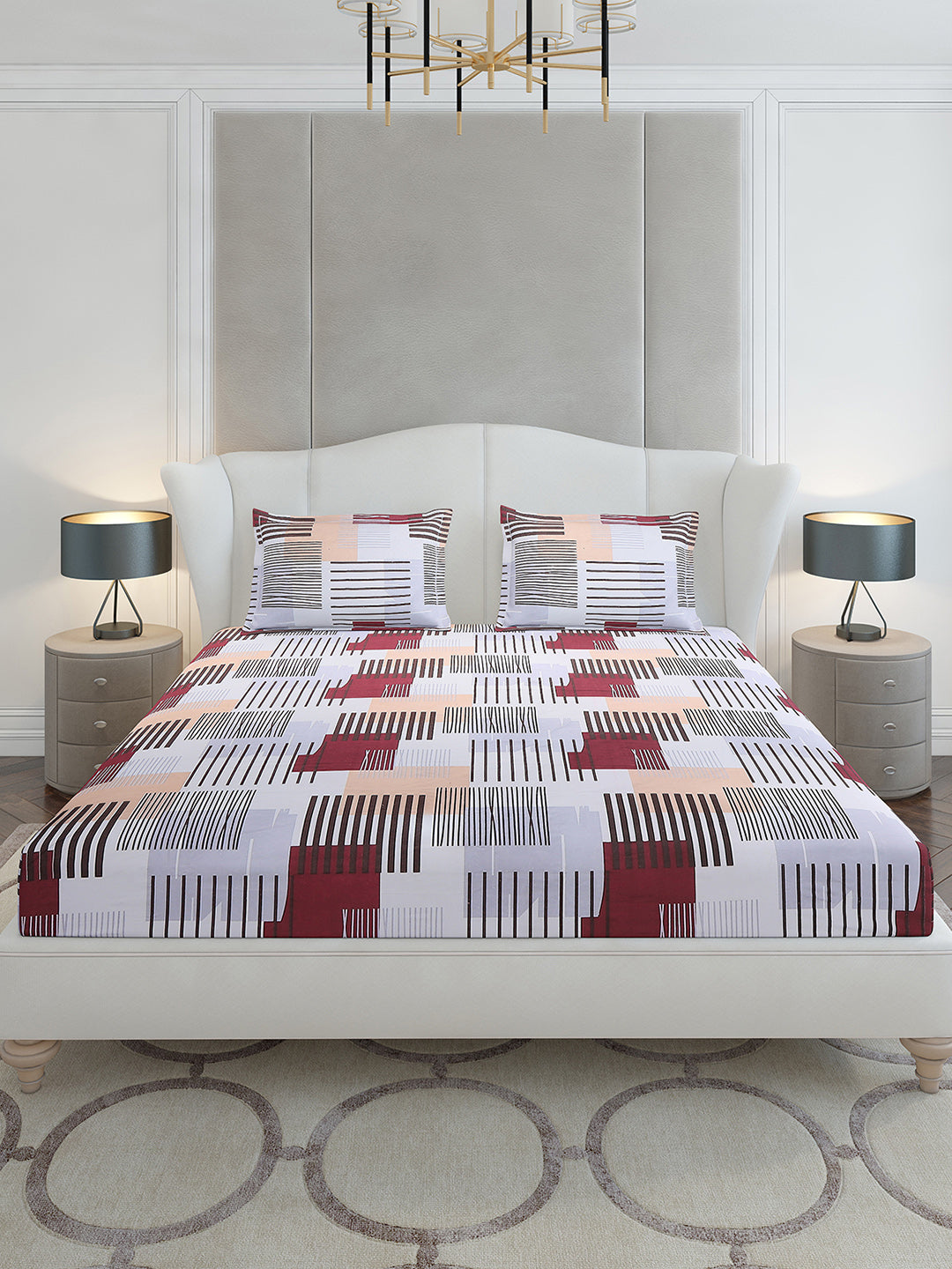 120 GSM Polyester Queen Size 1 Bedsheet with 2 Pillow Covers (Occasion)