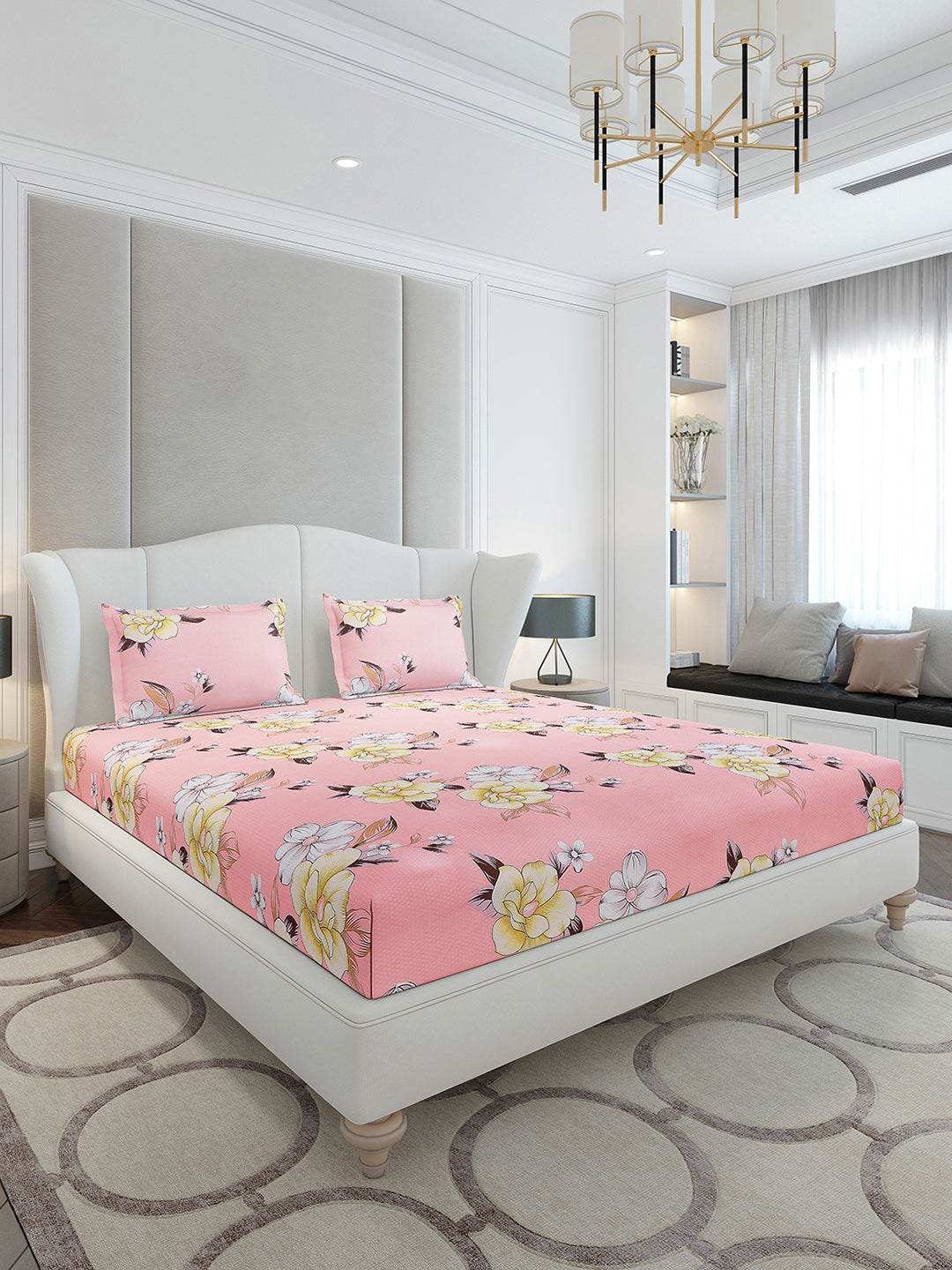 120 GSM Polyester Queen Size 1 Bedsheet with 2 Pillow Covers (Occasion)