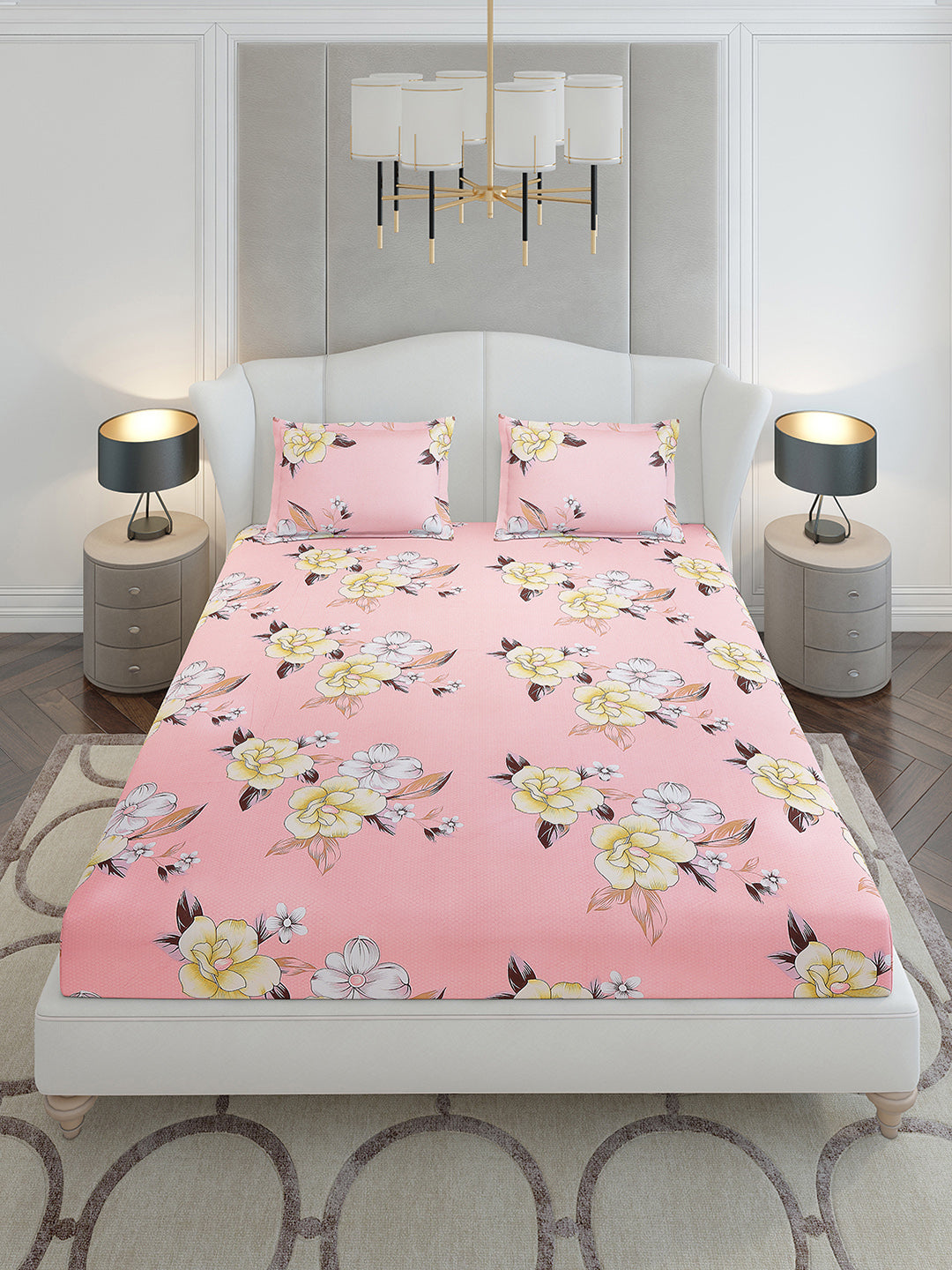 120 GSM Polyester Queen Size 1 Bedsheet with 2 Pillow Covers (Occasion)