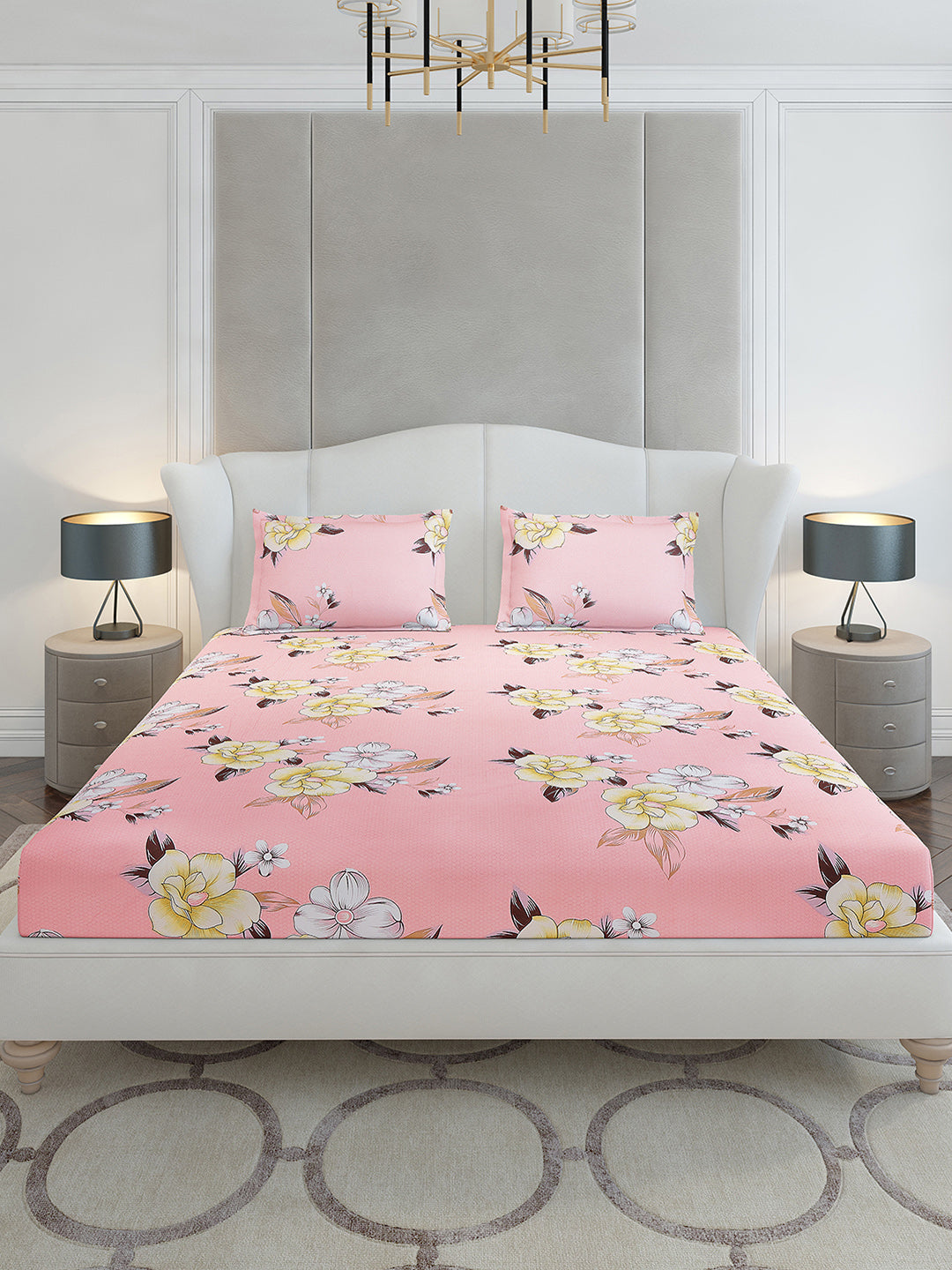 120 GSM Polyester Queen Size 1 Bedsheet with 2 Pillow Covers (Occasion)