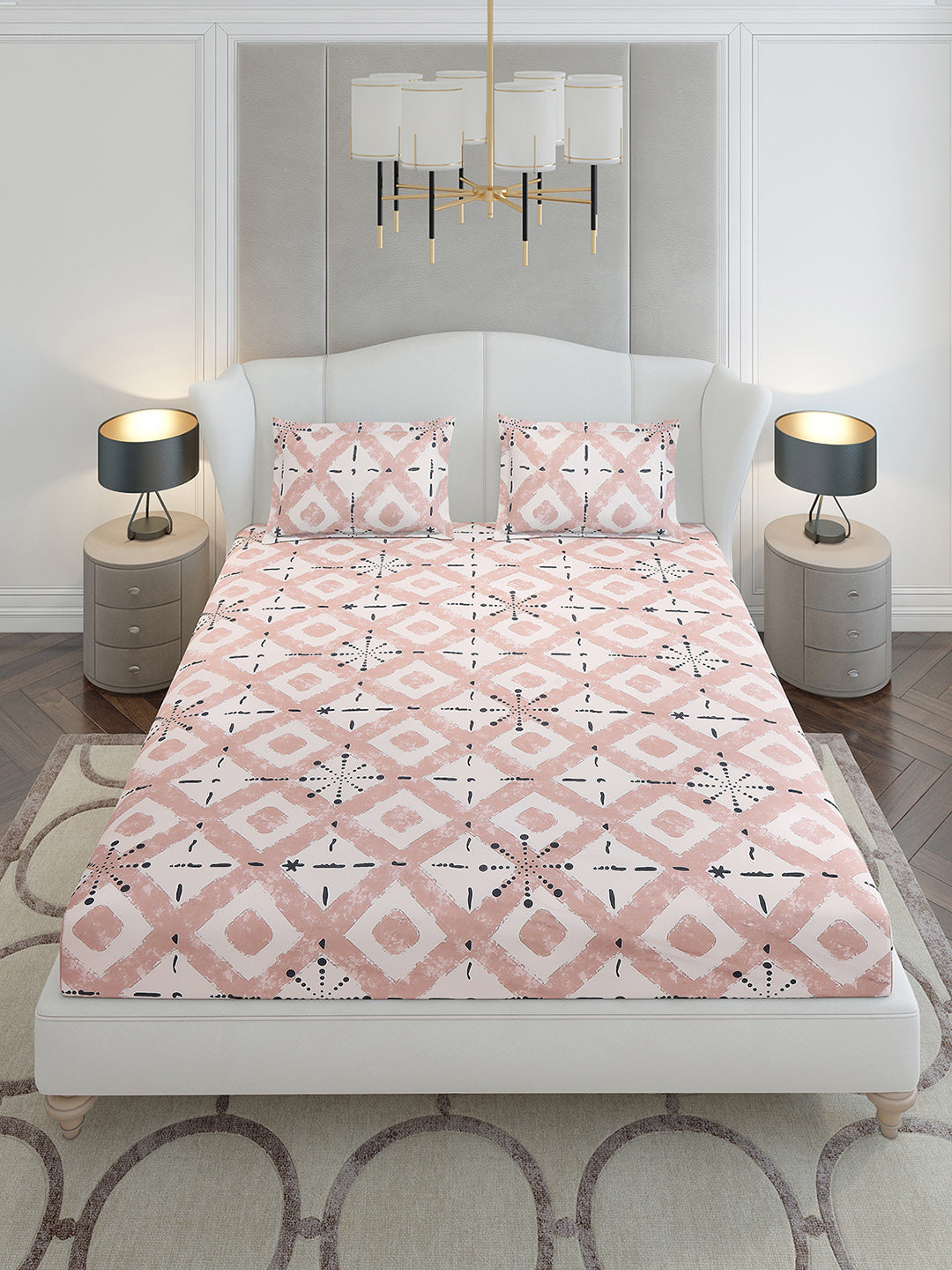 120 GSM Polyester Queen Size 1 Bedsheet with 2 Pillow Covers (Occasion)
