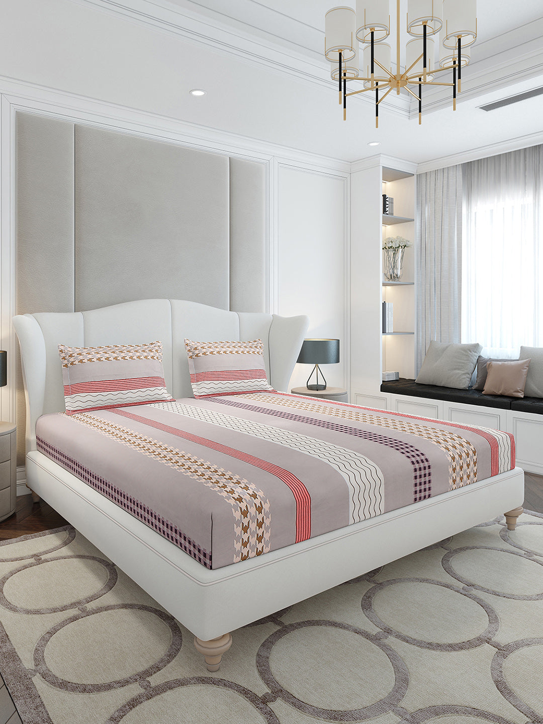 120 GSM Polyester Queen Size 1 Bedsheet with 2 Pillow Covers (Occasion)