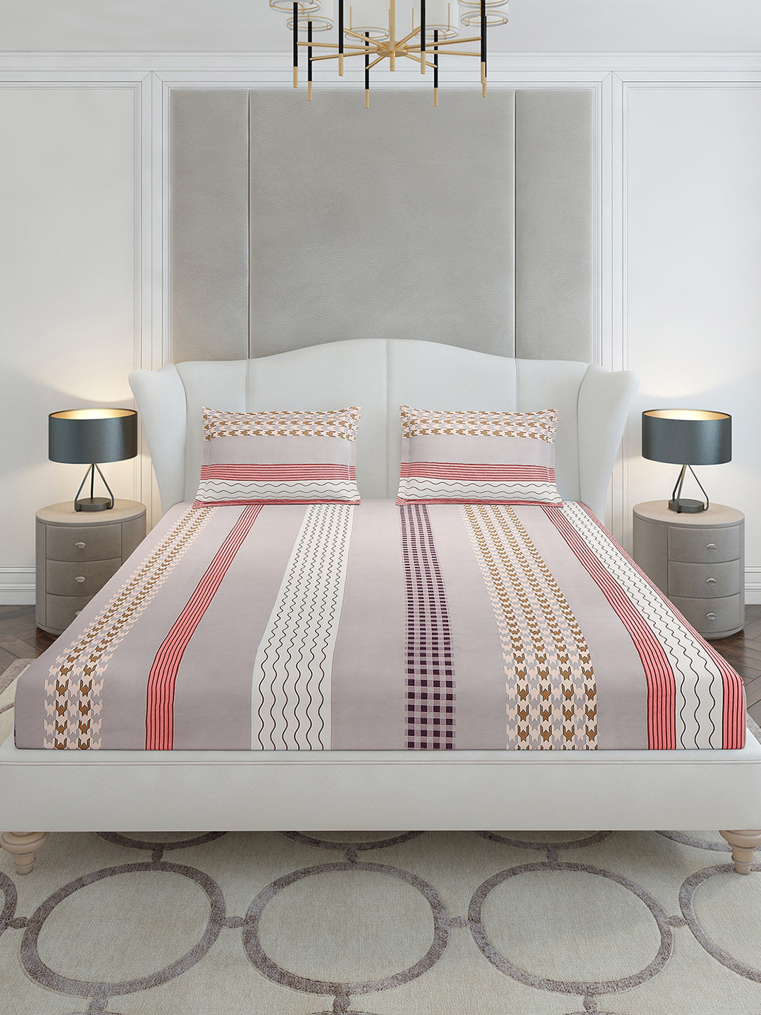 120 GSM Polyester Queen Size 1 Bedsheet with 2 Pillow Covers (Occasion)