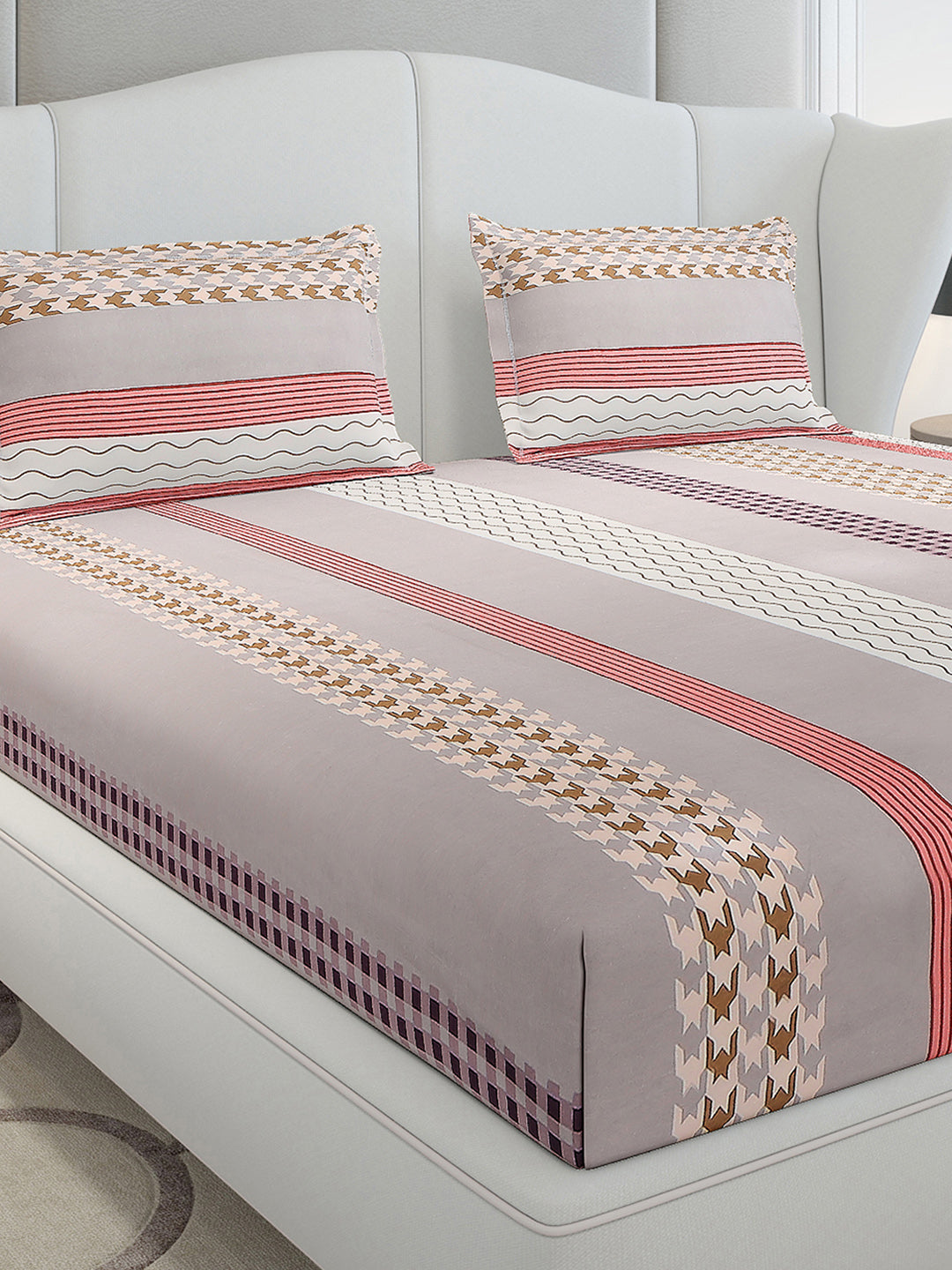 120 GSM Polyester Queen Size 1 Bedsheet with 2 Pillow Covers (Occasion)