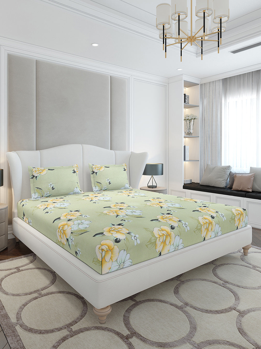 120 GSM Polyester Queen Size 1 Bedsheet with 2 Pillow Covers (Occasion)