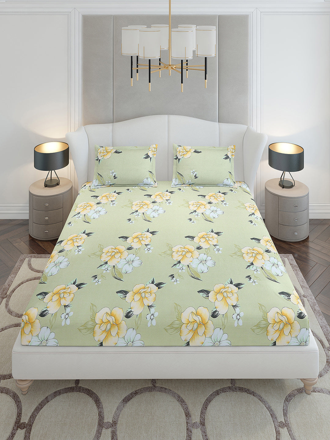 120 GSM Polyester Queen Size 1 Bedsheet with 2 Pillow Covers (Occasion)