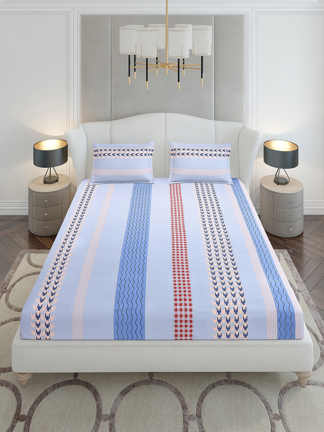 120 GSM Polyester Queen Size 1 Bedsheet with 2 Pillow Covers (Occasion)
