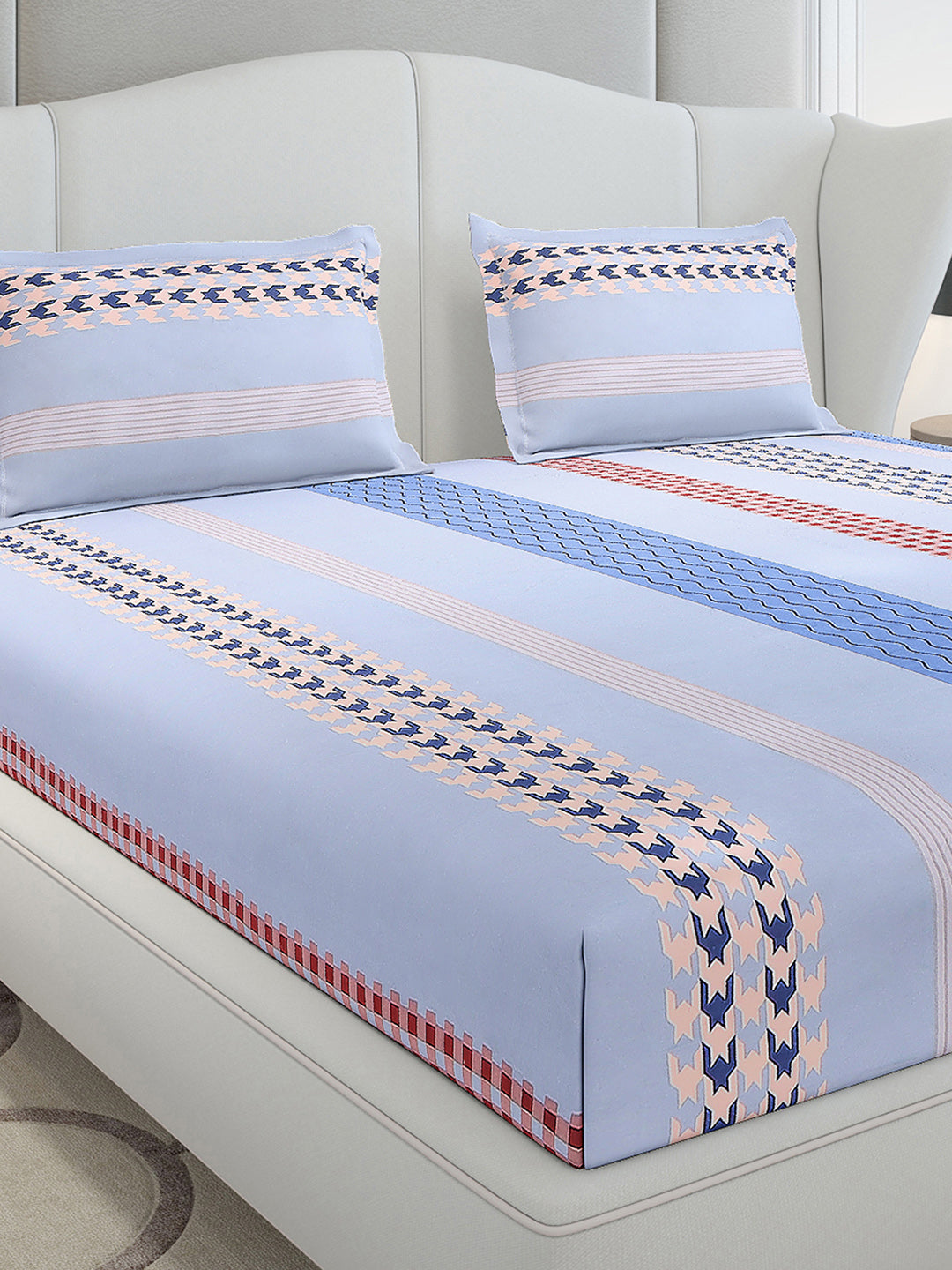 120 GSM Polyester Queen Size 1 Bedsheet with 2 Pillow Covers (Occasion)