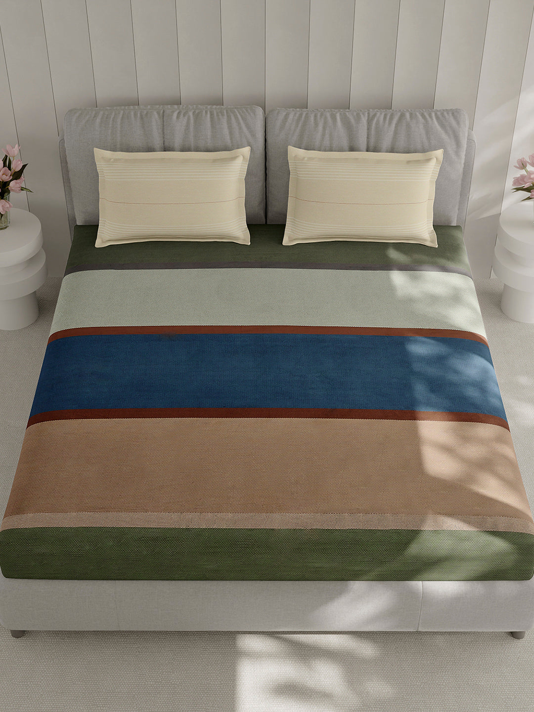 210 TC Cotton Double Bed 1 Bedsheet with 2 Pillow Covers (Ramona)