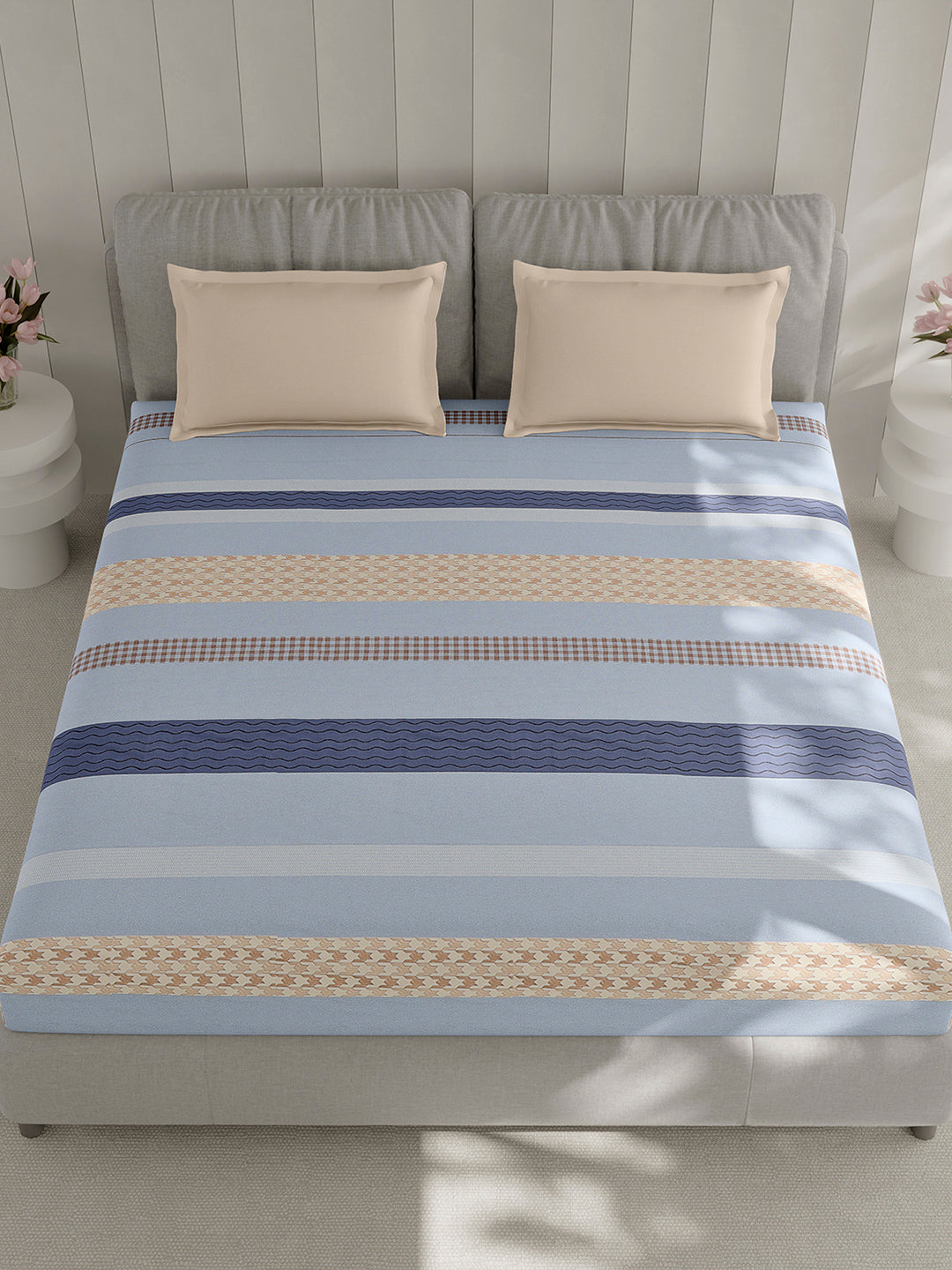 210 TC Cotton Double Bed 1 Bedsheet with 2 Pillow Covers (Ramona)