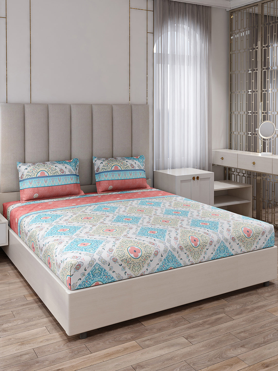 130 GSM Polyester King Size 1 Bedsheet with 2 Pillow Covers (Royal King)