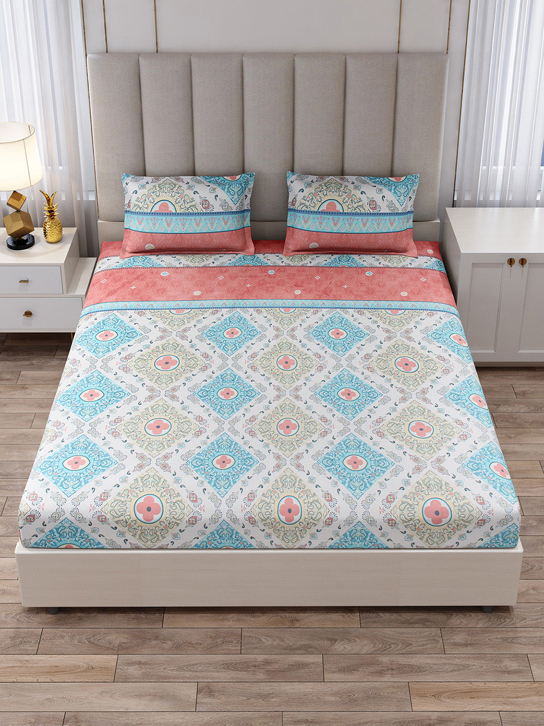 130 GSM Polyester King Size 1 Bedsheet with 2 Pillow Covers (Royal King)