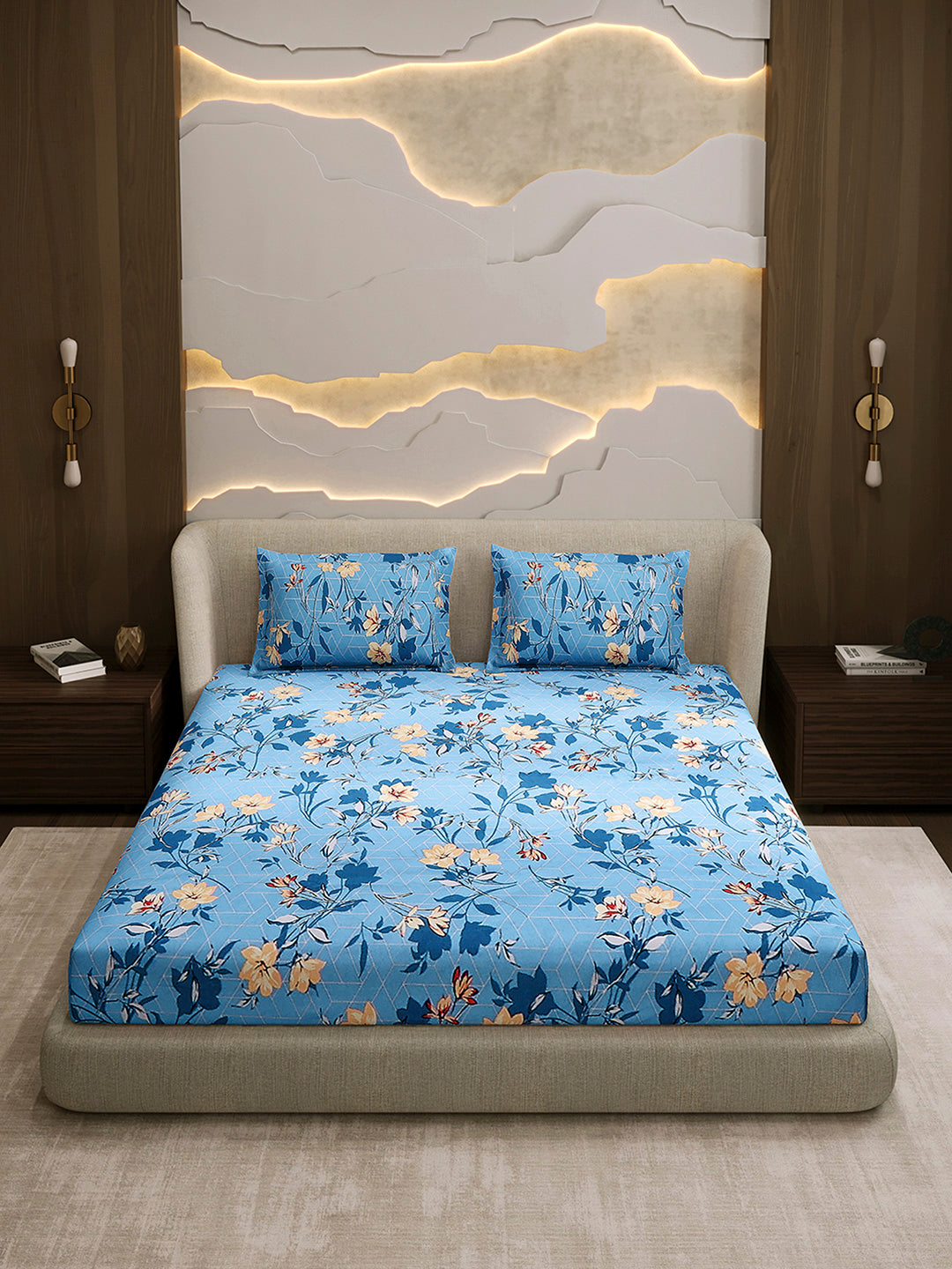 104 TC 100% Cotton Double Bed 1 Bedsheet with 2 Pillow Cover (Samriddhi)