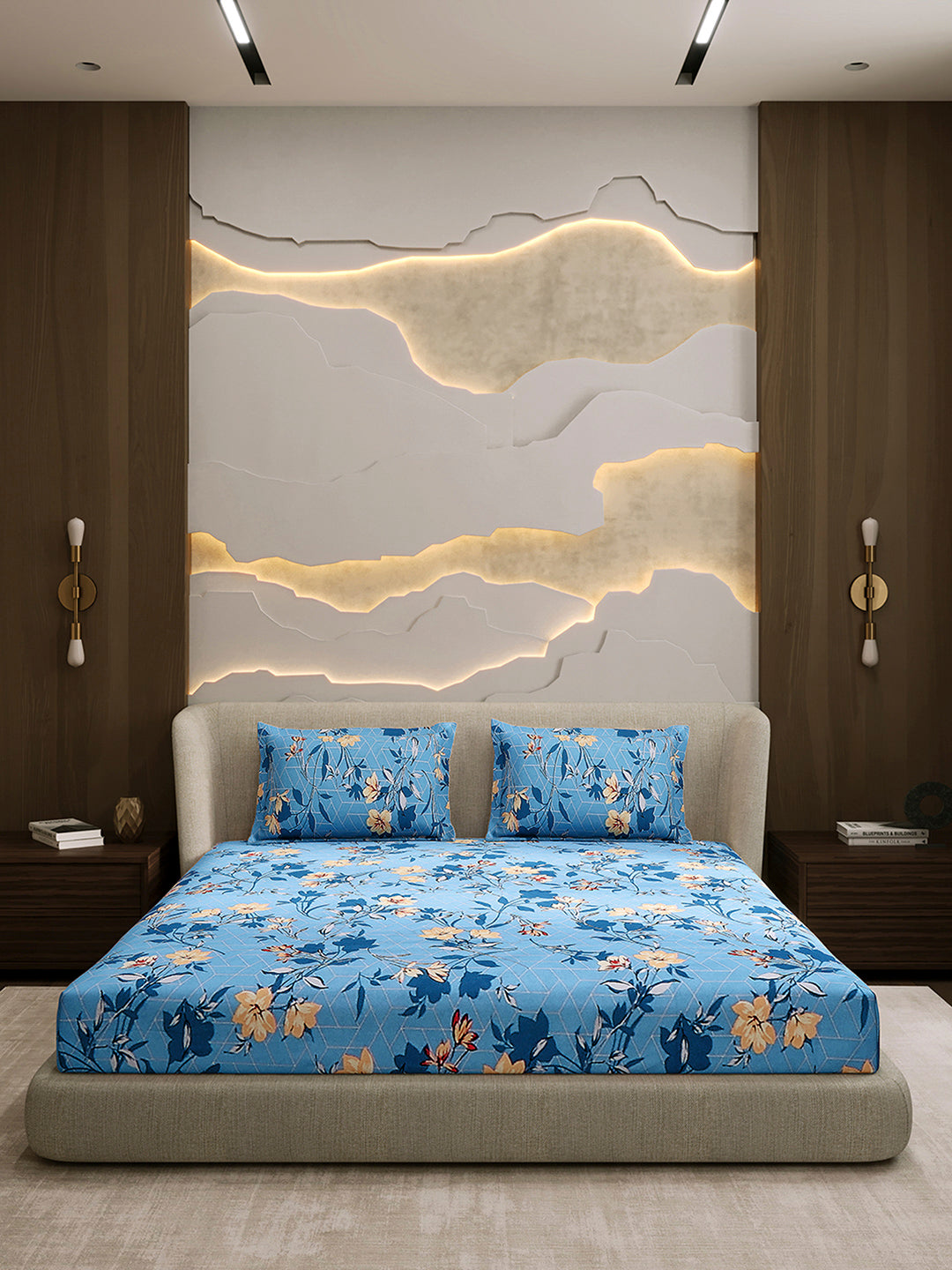 104 TC 100% Cotton Double Bed 1 Bedsheet with 2 Pillow Cover (Samriddhi)